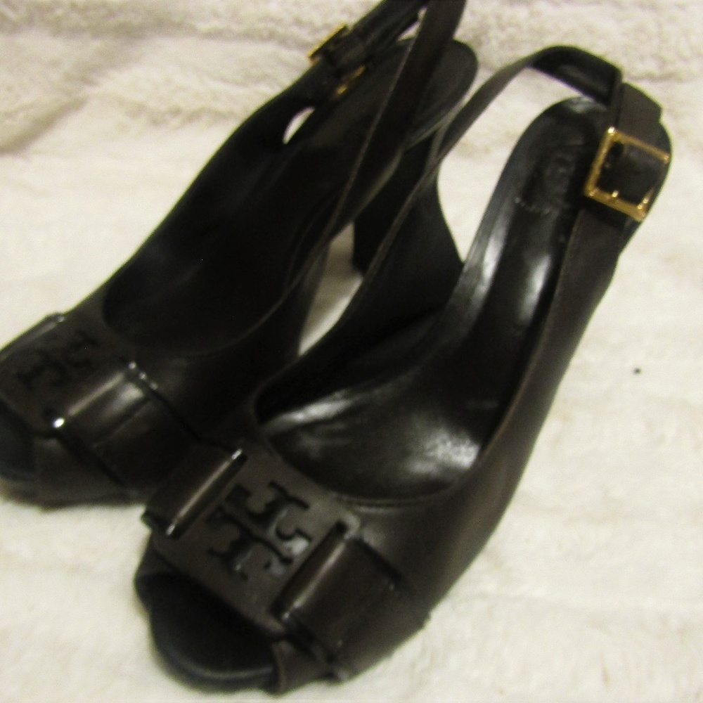 Tory Burch Brown Peep Toe Sling Back 8M